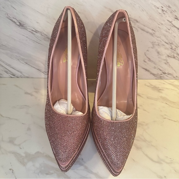 NWT Rhinestoned Block Heel Platform Pumps - Rose - Size 8.5 - Picture 8 of 17